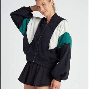 NWT Free People Movement Hot Track Varsity Jacket Black Combo Sz XL